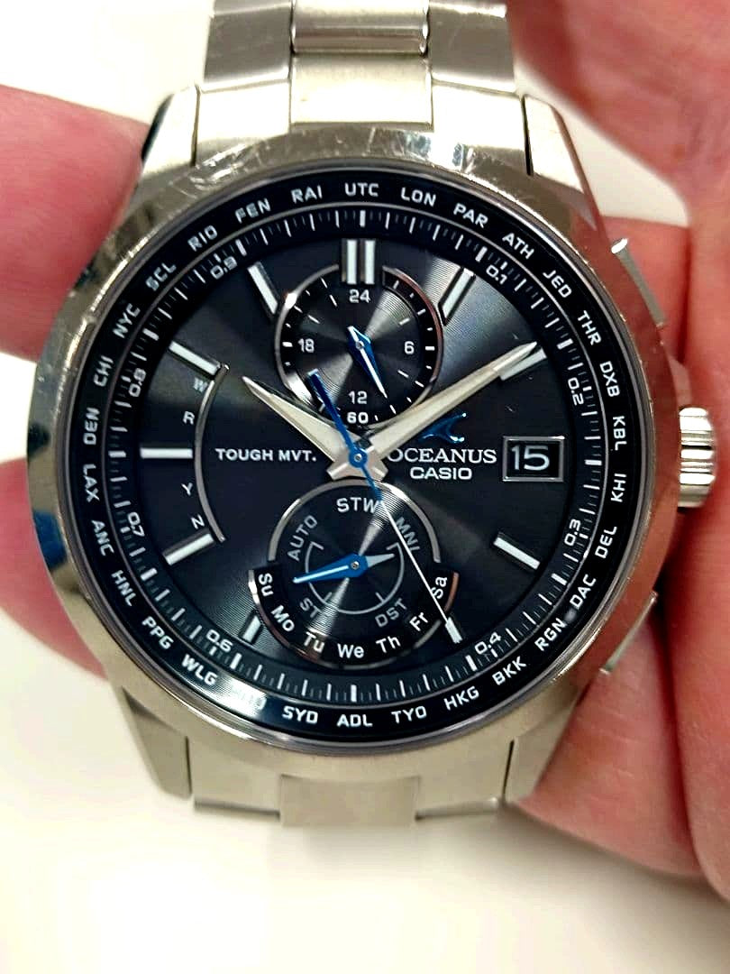 Casio Oceanus OCW-T2500 wristwatch with solar radio wave power and stainless steel band