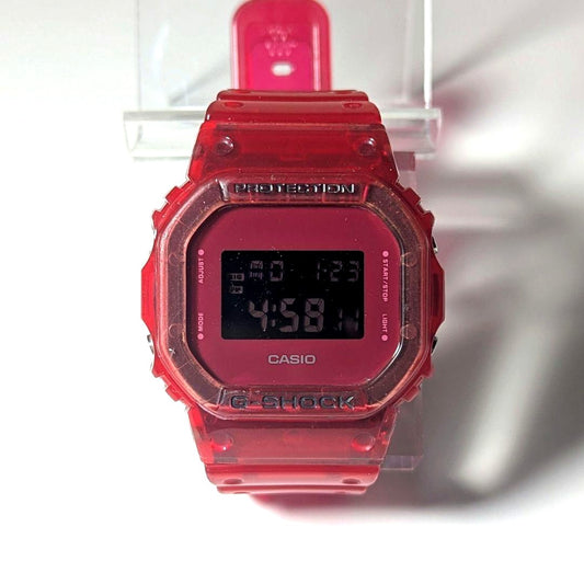 Casio G-Shock Red Skeleton used watch with red skeleton dial and strap, shows minor scratches