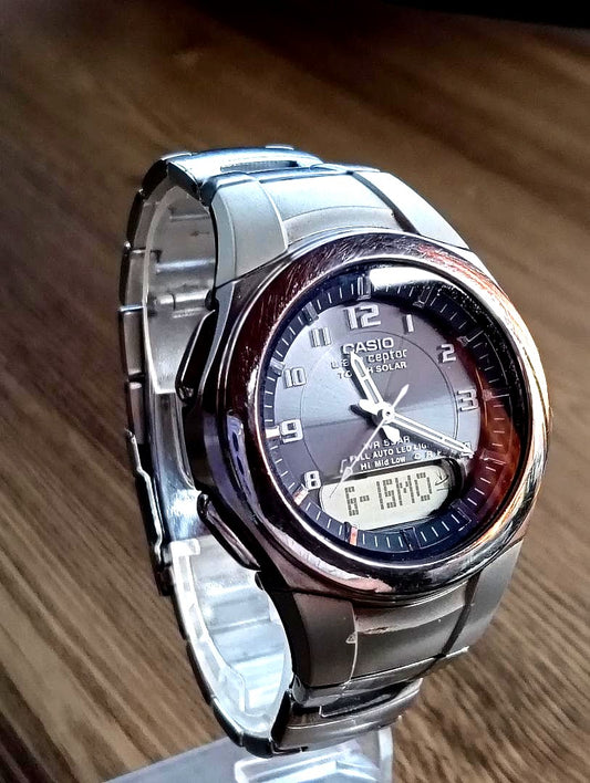 Casio WAVE CEPTOR Solar Radio-Controlled Watch Model WVA-400J Japan import shown from front view