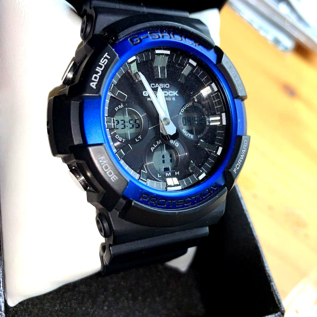 Casio G-Shock Solar Radio Wave GAW 100 watch with resin case and band, black color, Japan import
