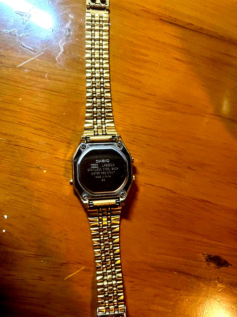 Casio Digital Octagonal Gold Wristwatch with stainless steel band and digital display