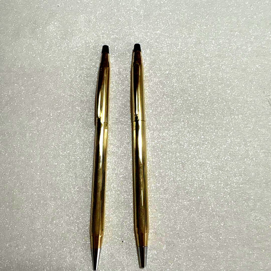 Cross Gold Series ballpoint pen and mechanical pencil set with glossy gold finish