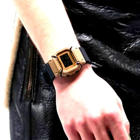 Casio G-Shock DW-5600E beige square watch with EL backlight shock resistance