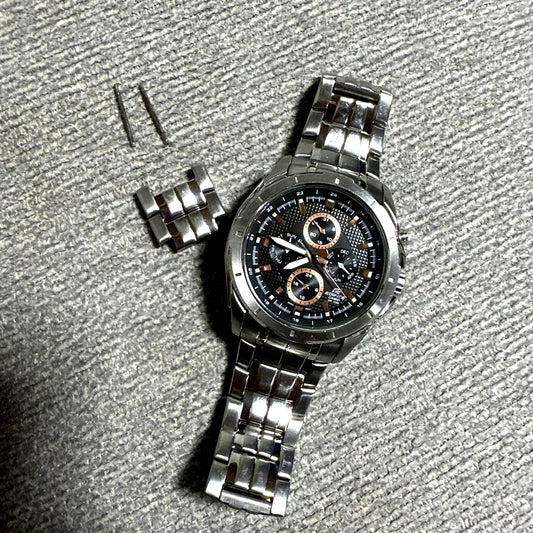 Casio Edifice EF-328 series men's wristwatch in used excellent condition with black dial and silver case