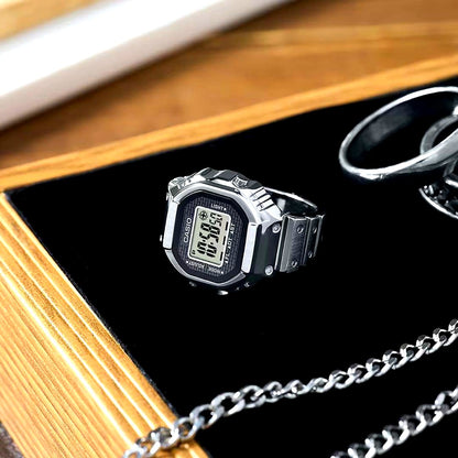 Casio G-Shock Square Model silver ring watch with full-metal design and digital display