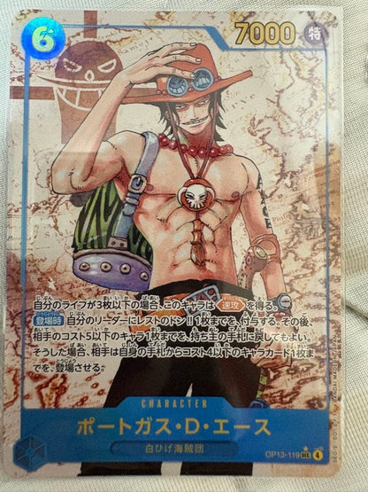 One Piece Portgas D. Ace Inherited Will Parallel Japanese trading card with small white chip on top left
