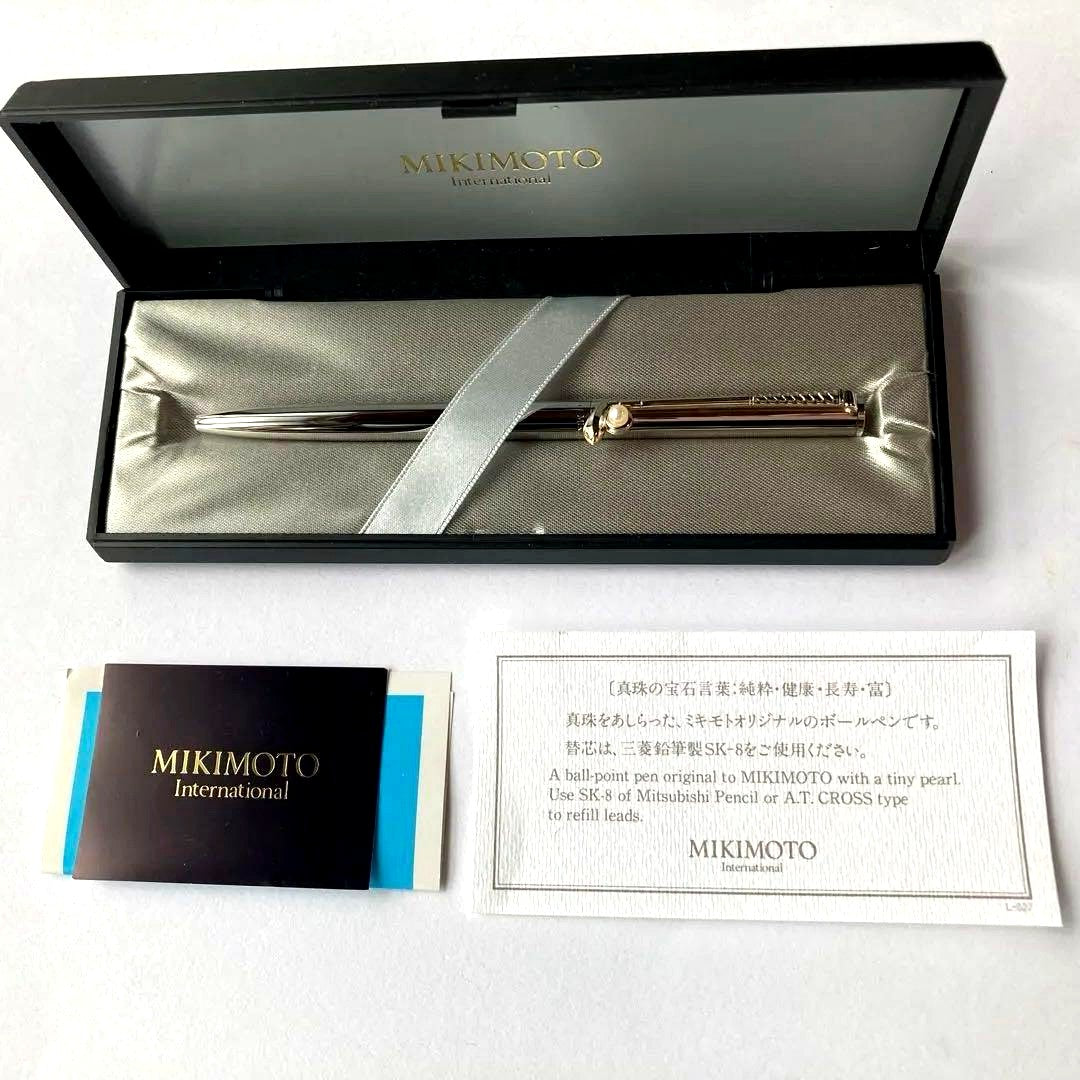 Mikimoto silver ballpoint pen with golf club motif and genuine pearl on clip imported from Japan