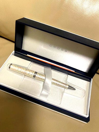 Cross White Metal Ballpoint Pen with Round Pattern and Gift Box