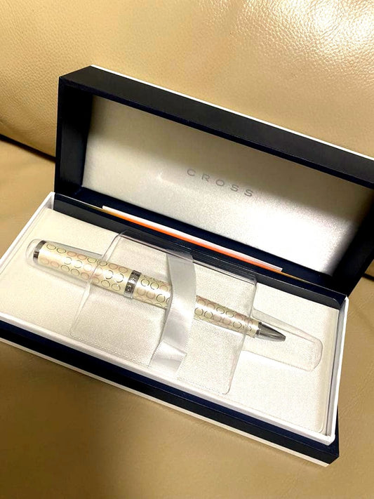 Cross White Metal Ballpoint Pen with Round Pattern and Gift Box