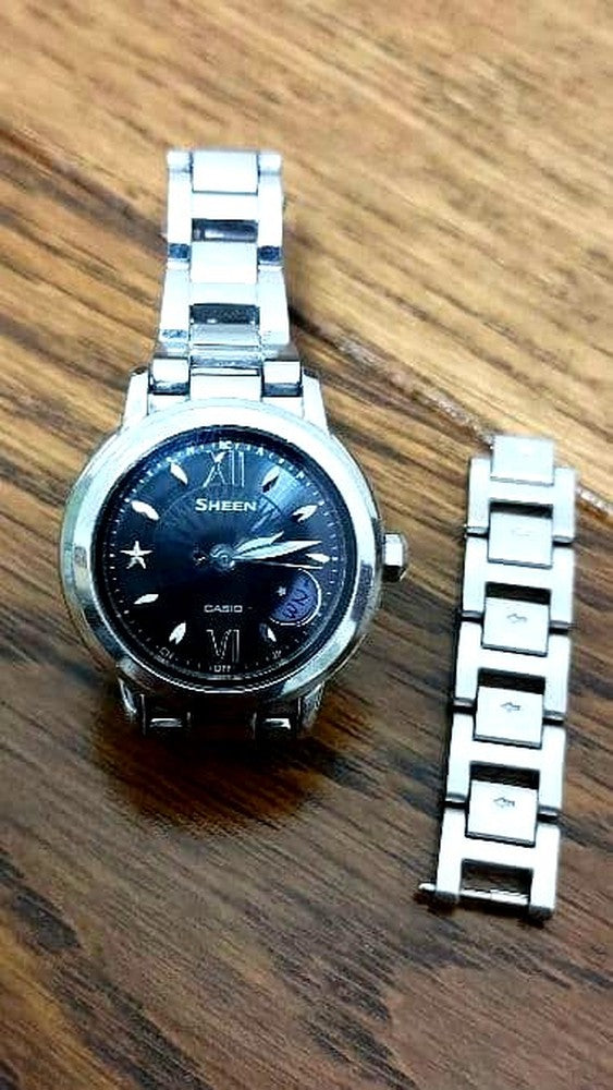 Casio Sheen SHW-1500 black dial analog quartz watch with stainless steel bracelet