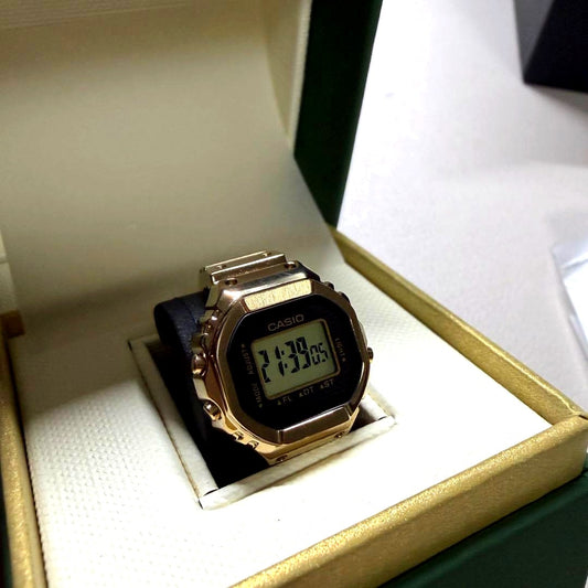Casio Ring Watch gold model CRW-001G-9JR with digital 7-segment LCD display and monocoque glass construction