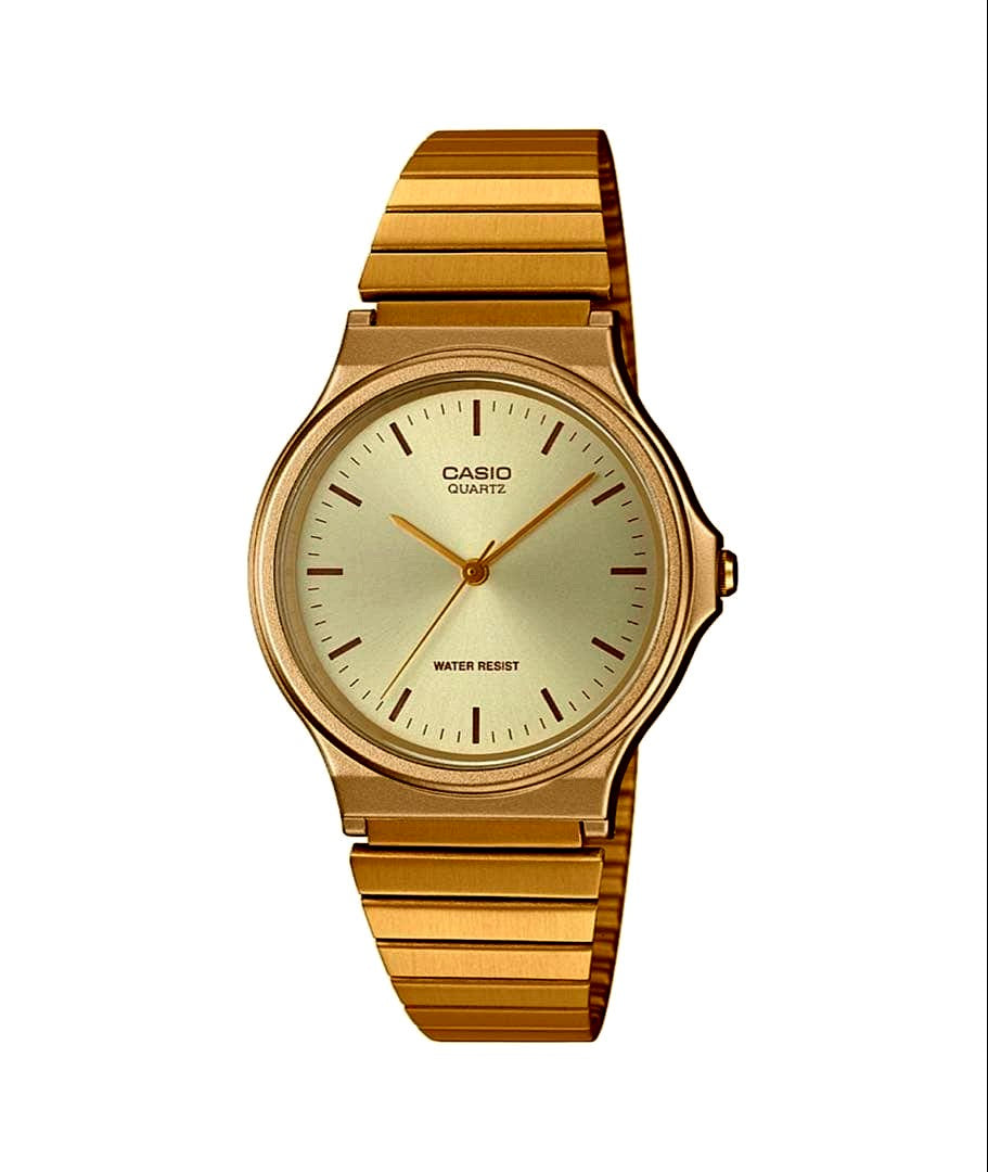 Casio Analog Quartz Watch in gold with metal stretch band and minimalist design