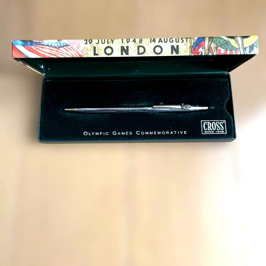 Cross Atlanta Olympic Games silver ballpoint pen with dedicated case and outer box showing minor wear