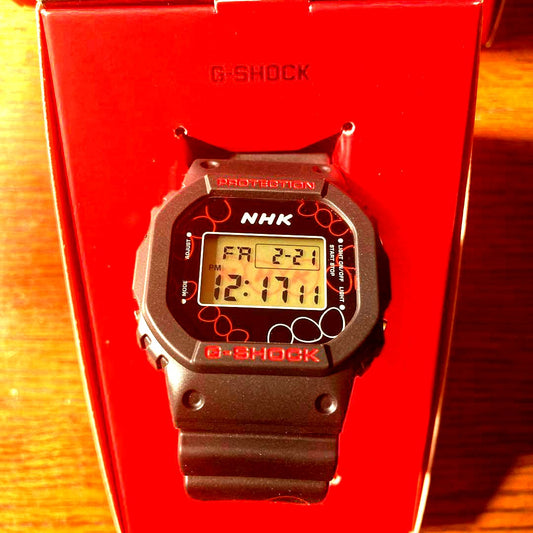 Casio G-Shock NHK Model DW-5600VT digital wristwatch with NHK logo on band and backplate