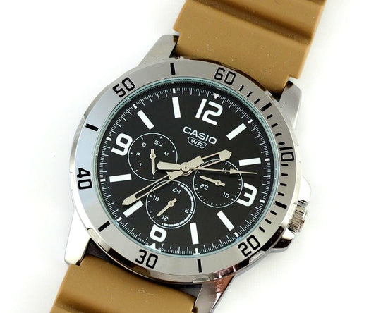 Casio MTP-VD300 men's quartz watch in excellent used condition showing black dial and stainless steel band