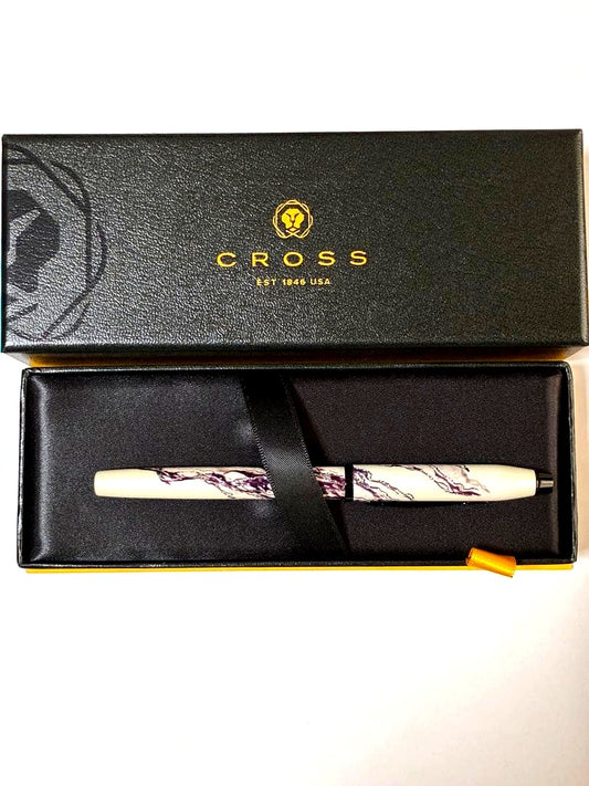 Cross Wonderlust Everest SelectTip rollerball pen model NAT0755-1 with white and ivory pearl base, black ink, and original box
