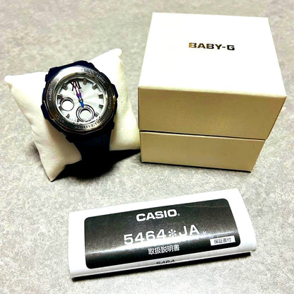 Casio Baby-G 5464 JA solar radio watch with navy band and silver-white dial including manual and box