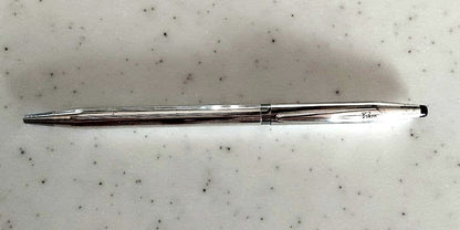 Cross sterling silver ballpoint pen body with two replacement refills shown in original condition with small dent