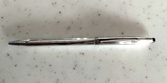 Cross sterling silver ballpoint pen body with two replacement refills shown in original condition with small dent