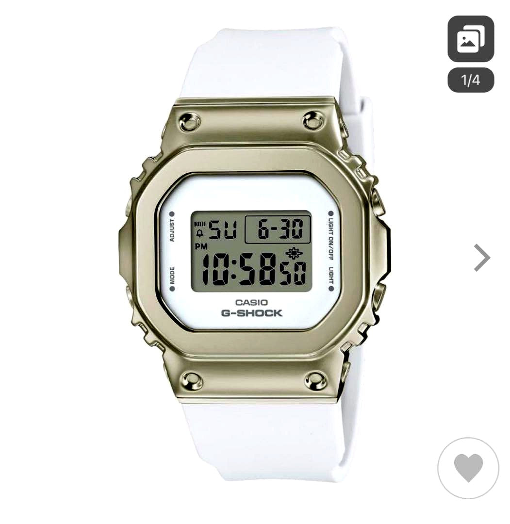 Casio G-Shock GM-S5600G-7JF unisex square digital watch with metal cover and white band