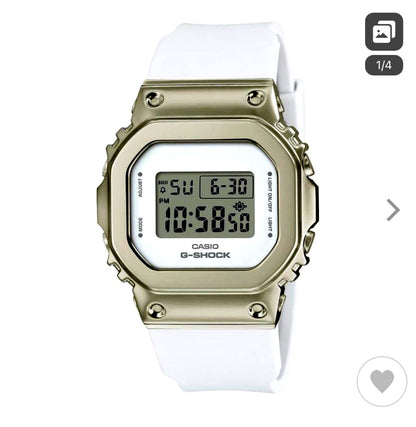 Casio G-Shock GM-S5600G-7JF unisex square digital watch with metal cover and white band