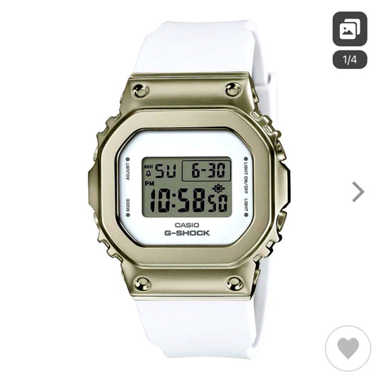 Casio G-Shock GM-S5600G-7JF unisex square digital watch with metal cover and white band