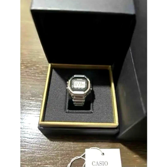 Casio CRW-001-1JR ring watch in new unused condition, showcasing sleek silver design and clear display