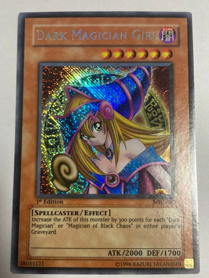 Bandai Yu-Gi-Oh Black Magician Girl Secret SR card Old Asia Edition with minor wear visible