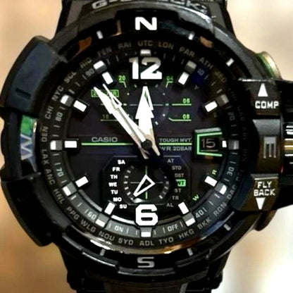 Casio Gravitymaster GW-A1100-1A3JF black and green radio wave solar watch with large case
