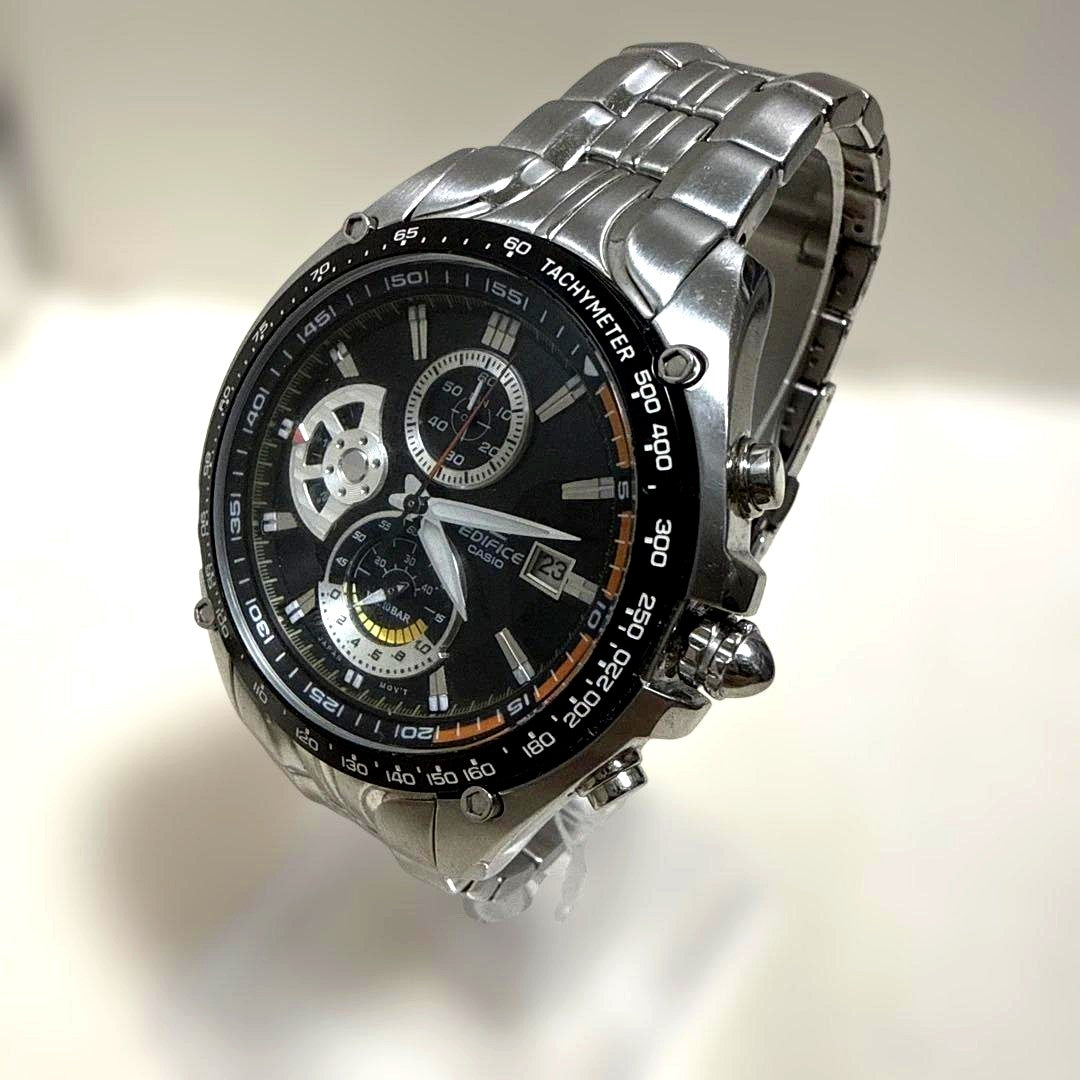 Casio Edifice EF-543DJ quartz watch with black and silver round dial and stainless steel band