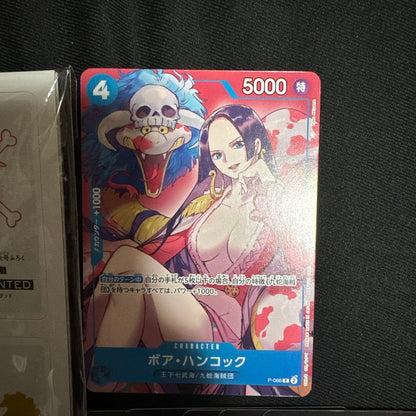Bandai One Piece Boa Hancock character card set 066 with five booster cards, attack 5000, in protective sleeves