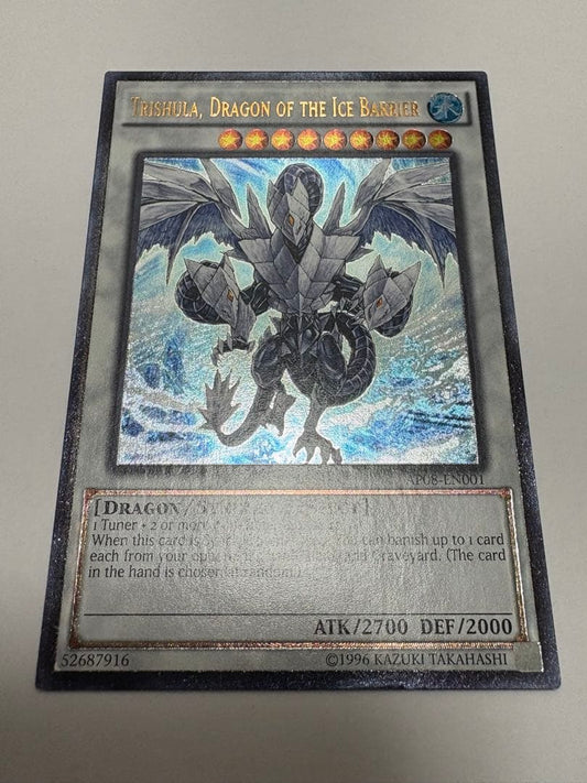 Yugioh Ice Conclave of the Dragon Trishula English Relief card from North America with visible dent on bottom back