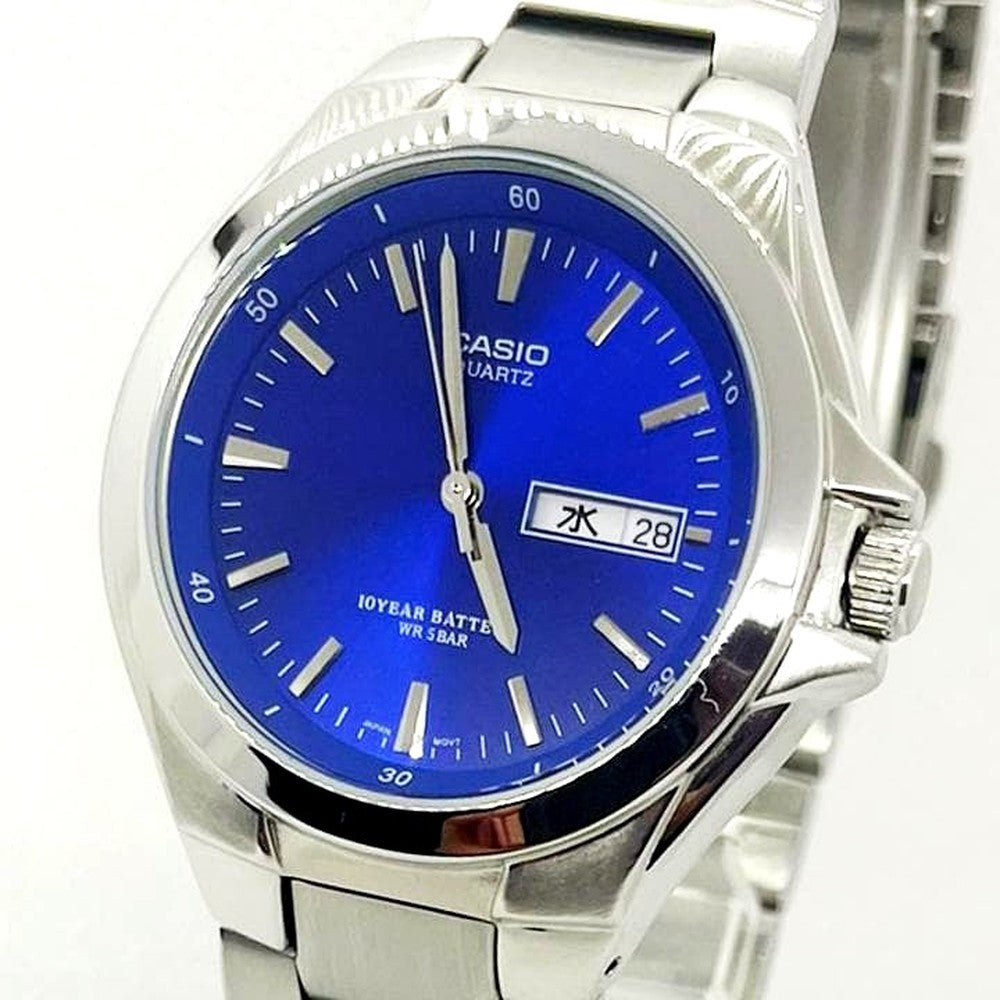 Casio Collection Series quartz watch model MTP-1228DJ with blue dial and clean case