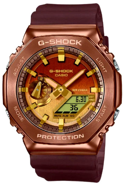 Casio GM-2100CL-5AJF gold color watch with 20 ATM water resistance and world time feature