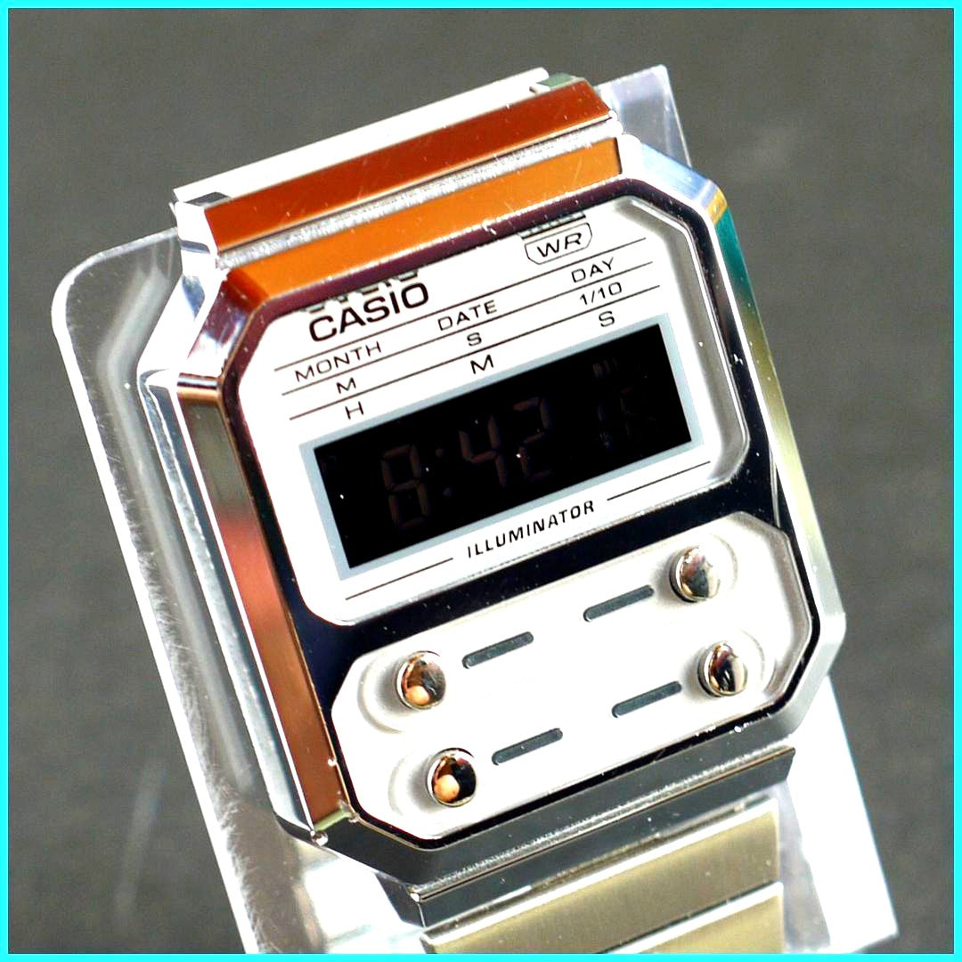 Casio AW100WE-7B silver and grey digital-analog watch with visible scratch on the right side