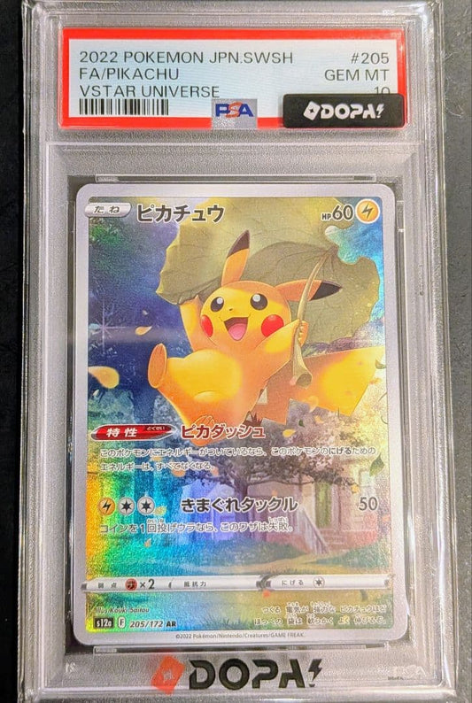 Pokemon Pikachu AR S12a VSTAR collectible card graded PSA10 from the Uniberses series