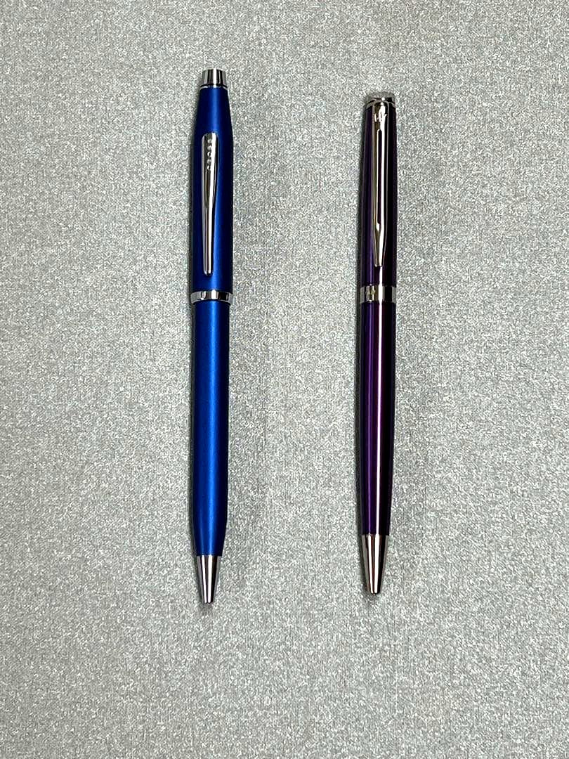 Waterman and Cross Ballpoint Pen Set with Two Metal Pens in Navy Blue and Purple — Japan Import