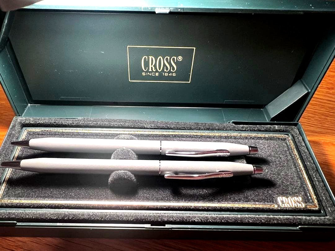 Cross dual tip pen and mechanical pencil set in gray two-tone with Cross logo made in USA