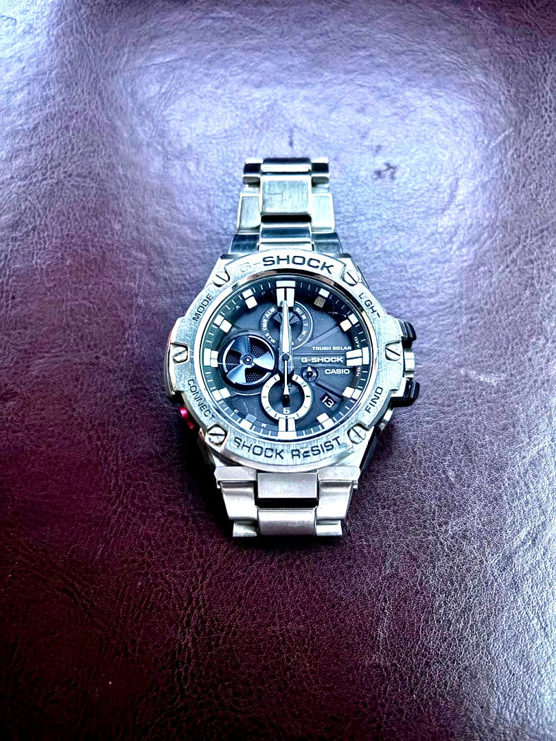 Casio G-Shock GST-B100 Series Bluetooth Solar Watch with black band and digital-analog display