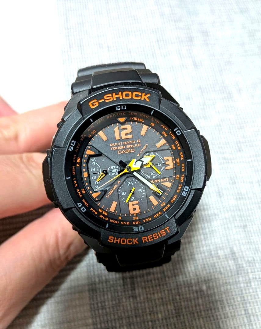 Casio G-Shock GW-3000B-1AJF Tough Solar Radio Watch with black resin band and orange accents