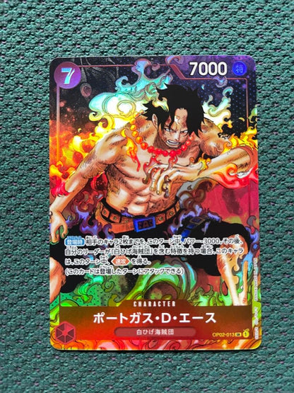 One Piece Portgas D. Ace OP02-013 character card from Japanese Whitebeard Pirates series