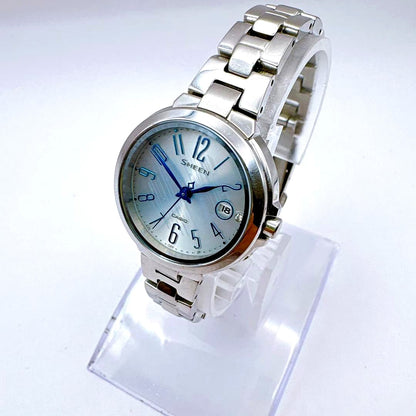 Casio Sheen SHW-5100 silver case watch with light blue dial and radio-controlled solar feature