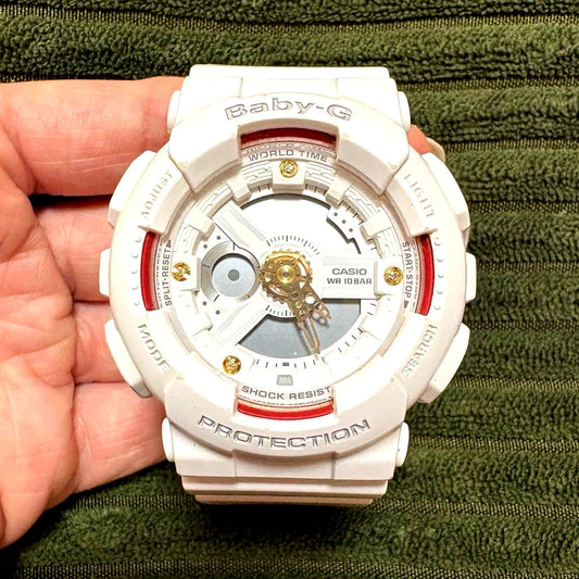 Casio Baby-G BA-110DDR-7AJF white watch with diamond accents and shock-resistant design