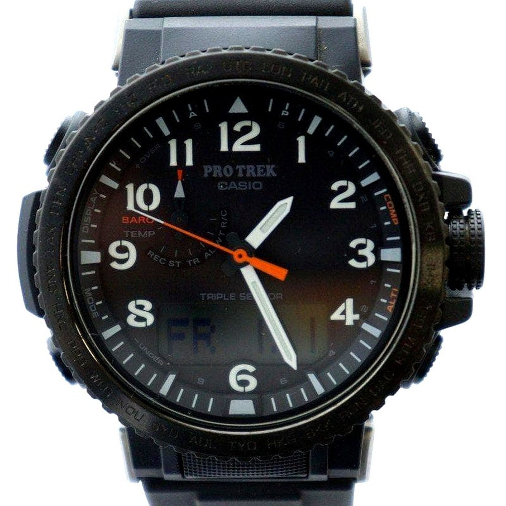 Casio Pro Trek PRW-50Y wristwatch with black dial and stainless steel case