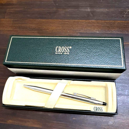 Cross brand silver ballpoint pen with green case and aged white outer case from Japan import