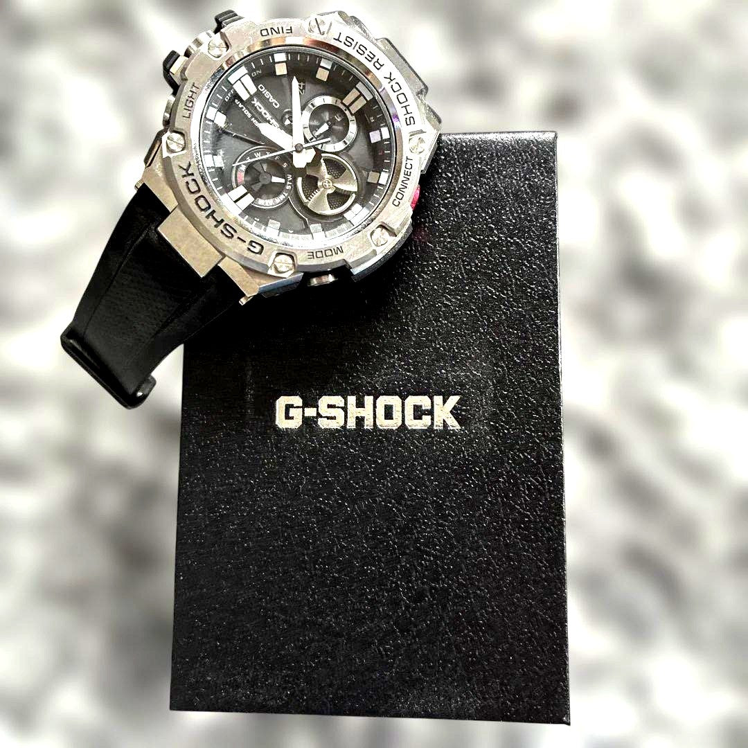 Casio G-Shock GST-B100 series watch with black dial and black band, Bluetooth connectivity
