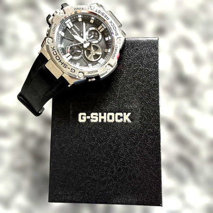Casio G-Shock GST-B100 series watch with black dial and black band, Bluetooth connectivity