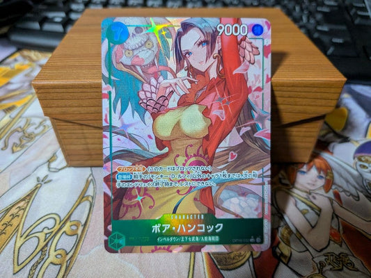 One Piece Boa Hancock SR parallel trading card OP16-032 showing Japanese card design