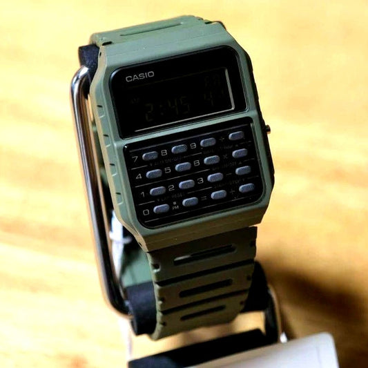 Casio Data Bank CA-53WF-3B khaki green multi-function wristwatch with calculator and stopwatch