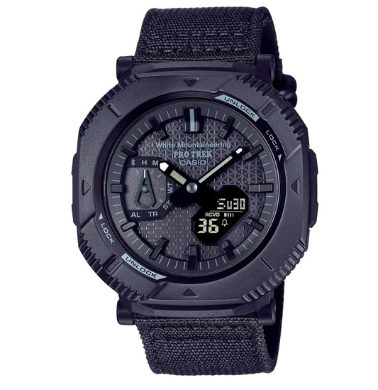 Casio Pro Trek PRJ-B001WM-1JR watch in all-black White Mountaineering collaboration model 2024